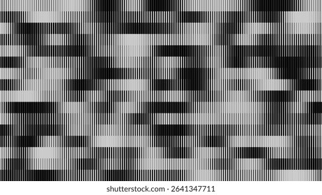 Glitch TV Stripes Screen. Random Width Lines Glitch Overlay Texture. Retro Vintage TV Signal Error Aesthetics. Line Halftone Gradation Effect Pattern. Abstract Lines Vector Illustration.