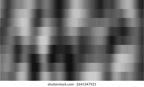 Glitch TV Stripes Screen. Random Width Lines Glitch Overlay Texture. Retro Vintage TV Signal Error Aesthetics. Line Halftone Gradation Effect Pattern. Abstract Lines Vector Illustration.