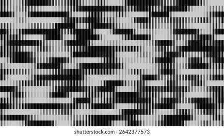 Glitch TV écran rayures. Texture de superposition de paillettes de lignes de largeur aléatoires. Esthétique d'erreur de signal TV Vintage rétro. Motif D'Effet De Graduation Demi-Teintes. Illustration vectorielle Lignes Abstrait.
