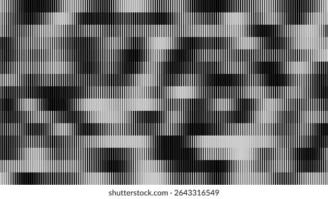 Glitch TV écran rayures. Texture de superposition de paillettes de lignes de largeur aléatoires. Esthétique d'erreur de signal TV Vintage rétro. Motif D'Effet De Graduation Demi-Teintes. Illustration vectorielle Lignes Abstrait.