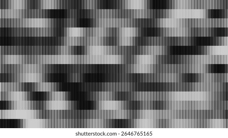 Glitch TV écran rayures. Texture de superposition de paillettes de lignes de largeur aléatoires. Esthétique d'erreur de signal TV Vintage rétro. Motif D'Effet De Graduation Demi-Teintes. Illustration vectorielle Lignes Abstrait.