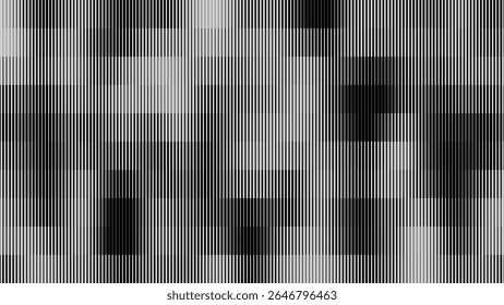 Glitch TV Stripes Screen. Random Width Lines Glitch Overlay Texture. Retro Vintage TV Signal Error Aesthetics. Line Halftone Gradation Effect Pattern. Abstract Lines Vector Illustration.