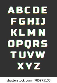 Glitch typeface. Letters vector illustration.