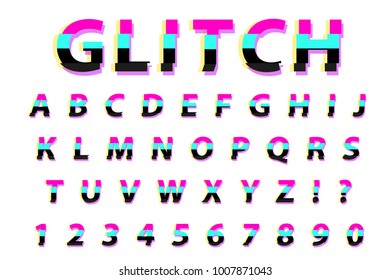 Glitch typography noise font. Lettering typeface distorted style. Trendy alphabet interference Latin letters from A to Z. Isolated on white background. Vector illustration