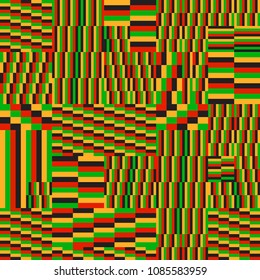Glitch vector abstract pattern simple elements design digital effect seamless background. Yellow red black traditional color of African