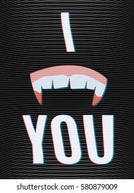 Glitch vector art. Vampire dents. Halloween