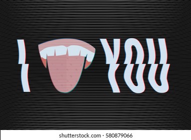 Glitch vector art. Vampire dents. Halloween