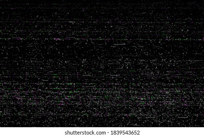 Glitch VHS template. Retro rewind tape. Old video noise with white horizontal lines. Video cassette distortion. Analog playback effect. Vector illustration.