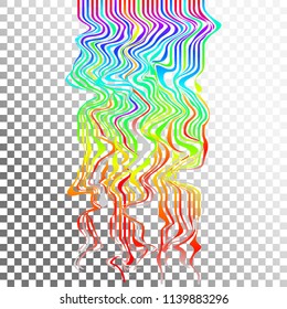 Glitch waves background art. Digital abstract pixel curvy lines noise effect. Flowing rainbow effect.