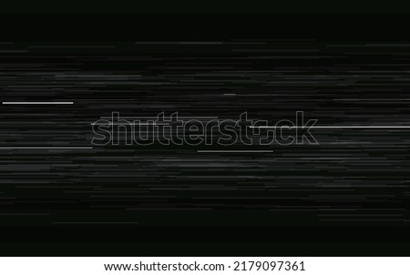 Glitch white lines. Horizontal VHS distortions. Video problem concept. No signal noise. Random shapes on dark backdrop. Old TV error. Vector illustration.