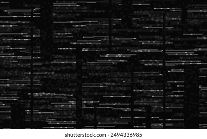 Glitch white shapes and lines. No signal concept. Digital video distortion. Playback problem template. Broken camera effect. TV noise texture. Vector illustration.