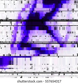 Glitch white, violet and purple abstract background with distortion, bug effect, random lines for design concepts, posters, wallpapers, presentations and prints. Vector illustration.