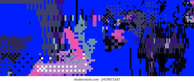 Glitched abstract background with pixel noise. Concept of bug in program or computer virus.