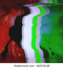 Glitched abstract vector background made of colorful pixel mosaic. Digital decay, signal error, television fail. Trendy design for print poster, brochure cover, website and other projects.