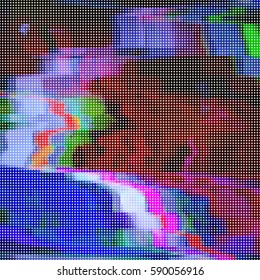 Glitched abstract vector background made of colorful pixel mosaic. Digital decay, signal error, television fail. Trendy design for print poster, brochure cover, website and other projects