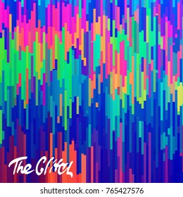 Glitched abstract vector background made of colorful pixel mosaic. Digital decay, signal error, television fail.