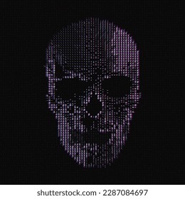 Glitched ASCII Text Art Skull Sign. Danger Piracy Skull Sign. Hacking, Ddos Attack, Spam, Computer Virus Trojan Concept. Malware Ransomware Deadly Code Vector Illustration.