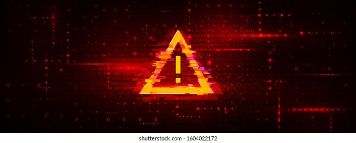 Glitched Attention / Danger Symbol. Computer Hacked Error Concept. Modern Web Technology Error. Vector Illustration.