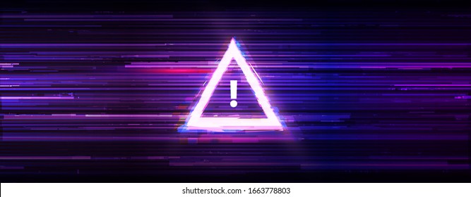Glitched Attention / Danger Symbol. Warning Exclamation Mark Icon. Computer Hacked Error Concept. Game Error Abstract Glitch Background. Vector Illustration.