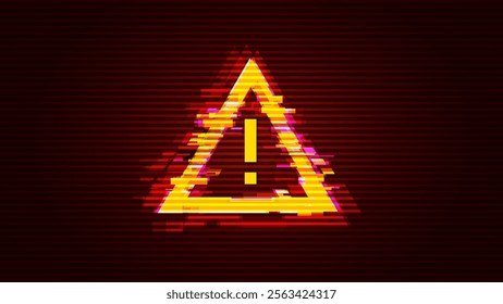 Glitched Attention Warning Danger Symbol. Computer Hacked Error Concept. Data Breach Database Hacked Vector Illustration.