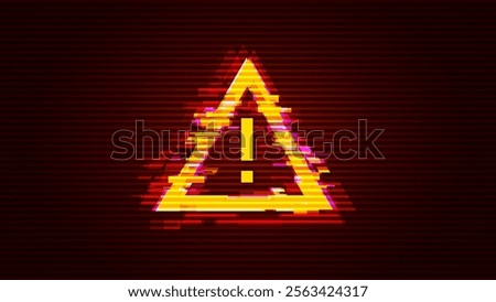 Glitched Attention Warning Danger Symbol. Computer Hacked Error Concept. Data Breach Database Hacked Vector Illustration.