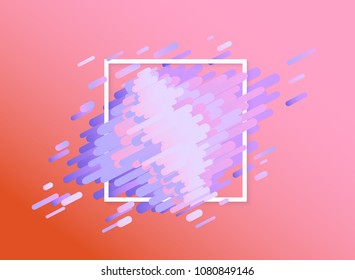 Glitched background with abstract colorful shapes and stripes and white square frame - modern design abstract element with effect of computer screen error and bug, vector illustration.