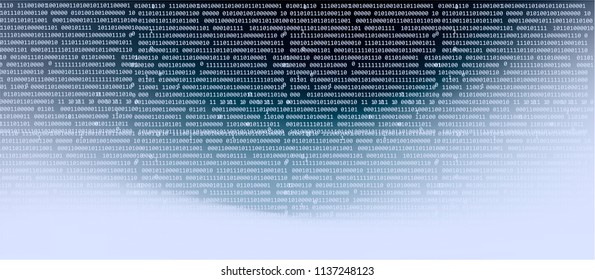 Glitched binary code on dark blue background.