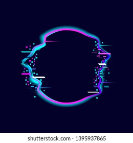 Glitched circle backgroung. Design template for banner, poster, flyer, card, web. Retro distorted glitch style. Vector illustration.