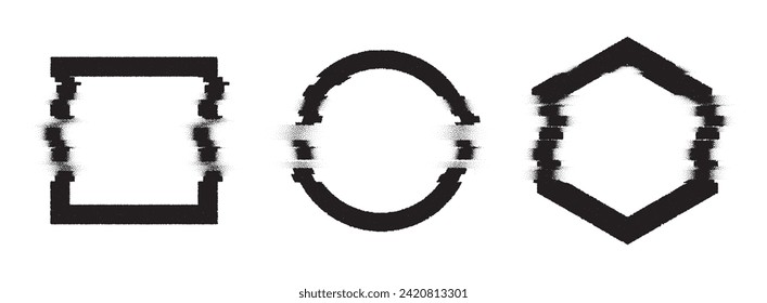 Glitched Circle Frame Design. Distorted Glitch Style Modern Background. Glow Design for Graphic Design - Banner, Poster, Flyer, Brochure, Card. Vector Illustration.