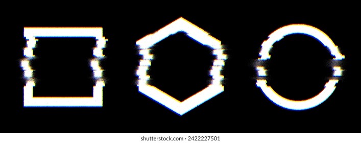 Glitched Circle Frame Design. Distorted Glitch Style Modern Background. Glow Design for Graphic Design - Banner, Poster, Flyer, Brochure, Card. Vector Illustration.