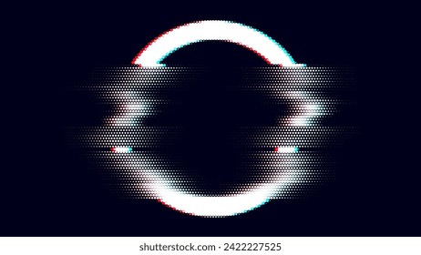 Glitched Circle Frame Design. Distorted Glitch Style Modern Background. Glow Design for Graphic Design - Banner, Poster, Flyer, Brochure, Card. Vector Illustration.