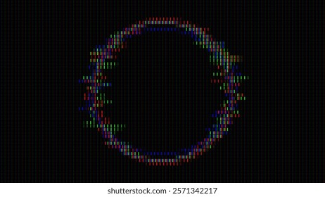 Glitched Circle Frame Design. Distorted Glitch Style Modern Background. Glow Design for Graphic Design - Banner, Poster, Flyer, Brochure, Card. Vector Illustration.