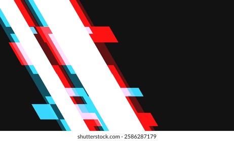 Glitched Color Pulse Beam on Black Background, Futuristic Flat Illustration