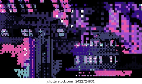 Glitched computer screen with pixel noise. Concept of bug in program or computer virus.