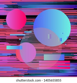 Glitched computer or TV screen with VHS broken pixels effect. Random noise, chaotic irregular neon colorful surface. Vaporwave/ retrowave/ synthwave style abstract vector background.