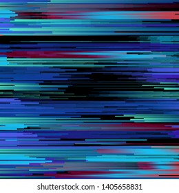 Glitched computer or TV screen with VHS broken pixels effect. Random noise, chaotic irregular neon colorful surface. Vaporwave/ retrowave/ synthwave style abstract vector background.