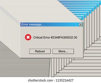 Glitched Critical Error Warning Message. Vintage User Interface. Vector Illustration.