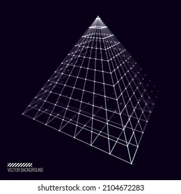 Glitched Cyberpunk 3D Pyramid Shape. 3D Grid Geometry for Retrowave Vaporwave Synthwave Style Graphic Design. Old Cyberpunk 80s-90s Aesthetic Virtual Reality Concept. Vector Illustration.