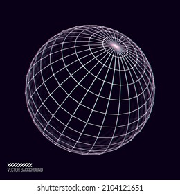 Glitched Cyberpunk 3D Sphere. 3D Globe Geometry for Retrowave Vaporwave Synthwave Style Graphic Design. Old Cyberpunk 80s-90s Aesthetic Virtual Reality Concept. Vector Illustration.