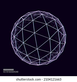 Glitched Cyberpunk 3D Sphere. 3D Globe Geometry for Retrowave Vaporwave Synthwave Style Graphic Design. Old Cyberpunk 80s-90s Aesthetic Virtual Reality Concept. Vector Illustration.