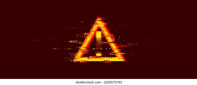 Glitched danger sign. Abstract noise shape, error signal, television technical problem. Vector illustration.