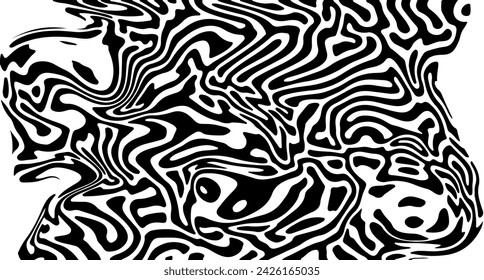 Glitched distorted abstract black and white geometric background with curved lines, optical art style pattern. 