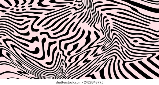 Glitched distorted abstract monochrome geometric background with curved lines, optical art style pattern. 