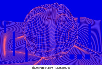 Esfera brillante y distorsionada sobre fondo oscuro.