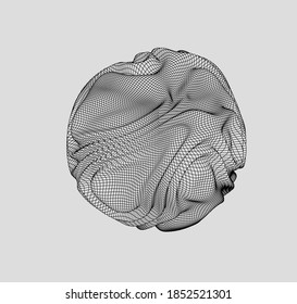 Glitched and distorted sphere, organic morphing 3d blob. Concept of data visualization, graph of mathematical function, generative computer art.