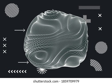 Glitzte und verzerrte Kugel, organisches Morphing 3D-Blocksatz. Konzept der Datenvisualisierung, Grafik der mathematischen Funktion, generative Computerkunst.