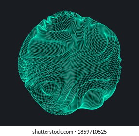 Glitched and distorted sphere, organic morphing 3d blob set. Concept of data visualization, graph of mathematical function, generative computer art.