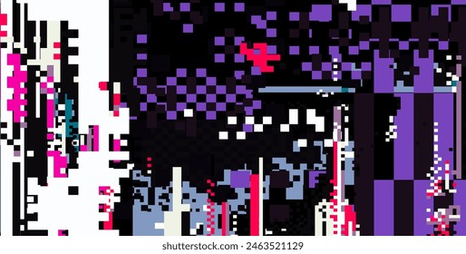 Glitched and distrorted grunge 8-bit texture in dark colors.