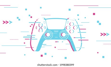 Glitched effect next-gen game controller white background