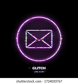 Icono de vector de arte de línea de correo electrónico glitched. Símbolo de esquema del sobre postal. Pictograma de comunicación hecho de ligamento fino. Aislado en segundo plano. Estilo ciberpunk de los años 80